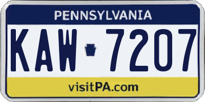 PA license plate KAW7207