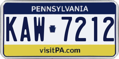 PA license plate KAW7212