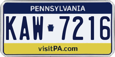 PA license plate KAW7216