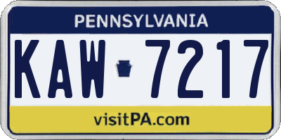 PA license plate KAW7217
