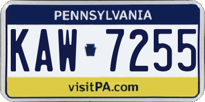 PA license plate KAW7255