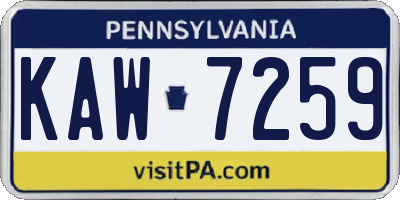 PA license plate KAW7259