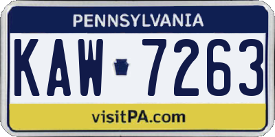 PA license plate KAW7263