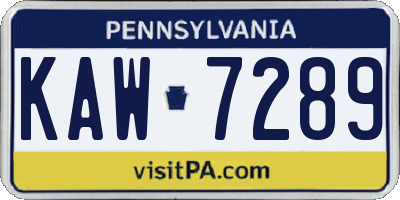 PA license plate KAW7289