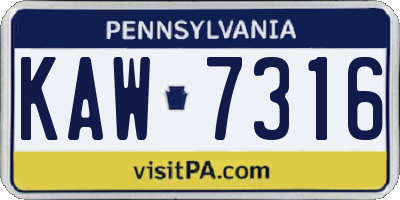 PA license plate KAW7316