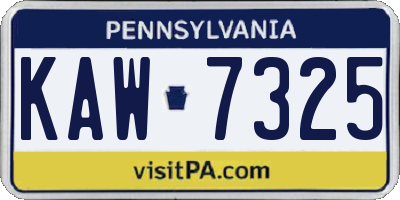 PA license plate KAW7325