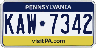 PA license plate KAW7342
