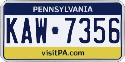 PA license plate KAW7356