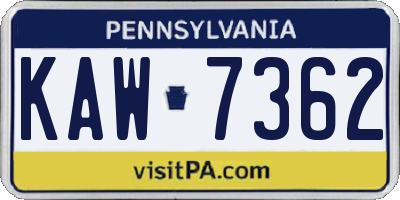 PA license plate KAW7362