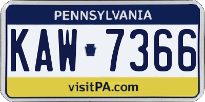 PA license plate KAW7366