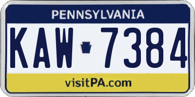PA license plate KAW7384