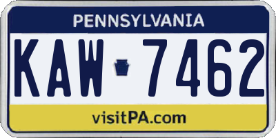 PA license plate KAW7462