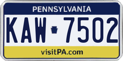 PA license plate KAW7502