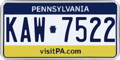 PA license plate KAW7522