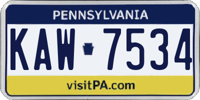PA license plate KAW7534