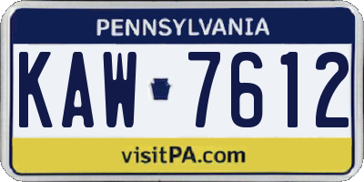 PA license plate KAW7612