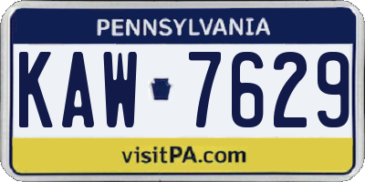 PA license plate KAW7629