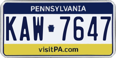 PA license plate KAW7647