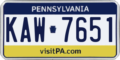 PA license plate KAW7651