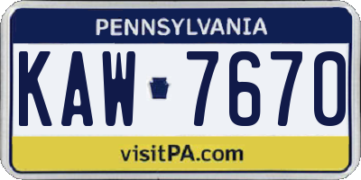 PA license plate KAW7670