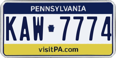PA license plate KAW7774