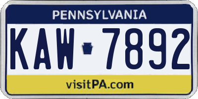 PA license plate KAW7892