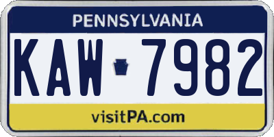 PA license plate KAW7982