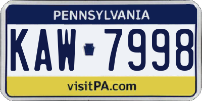 PA license plate KAW7998
