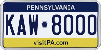PA license plate KAW8000