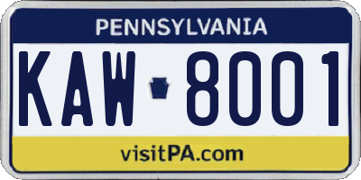 PA license plate KAW8001