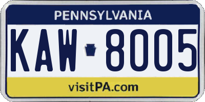 PA license plate KAW8005