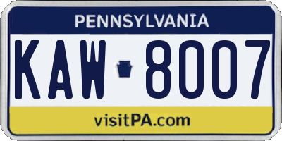 PA license plate KAW8007