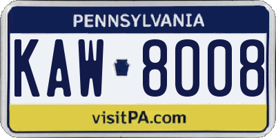 PA license plate KAW8008