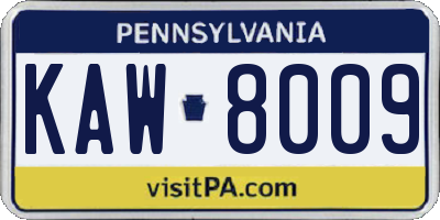 PA license plate KAW8009