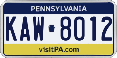 PA license plate KAW8012