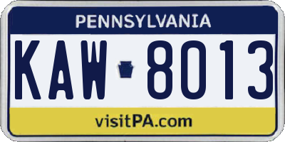 PA license plate KAW8013