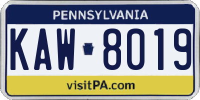 PA license plate KAW8019