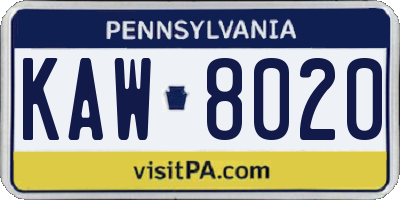 PA license plate KAW8020