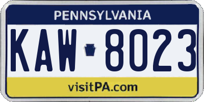 PA license plate KAW8023