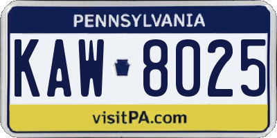 PA license plate KAW8025