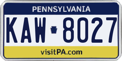 PA license plate KAW8027