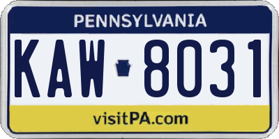 PA license plate KAW8031