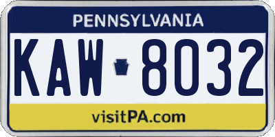 PA license plate KAW8032