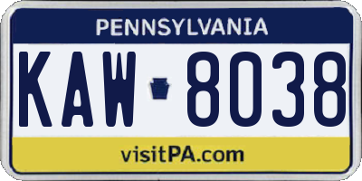 PA license plate KAW8038