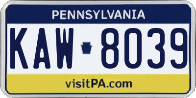 PA license plate KAW8039