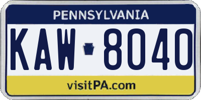 PA license plate KAW8040
