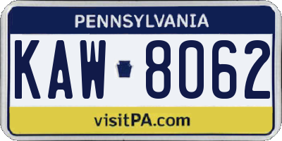 PA license plate KAW8062