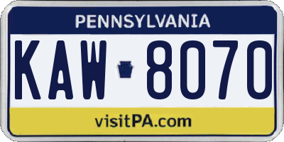 PA license plate KAW8070