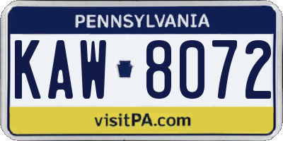 PA license plate KAW8072