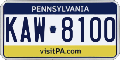 PA license plate KAW8100